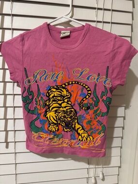 Pure Love Eternal Graphic Tee - Pink with Tiger Print